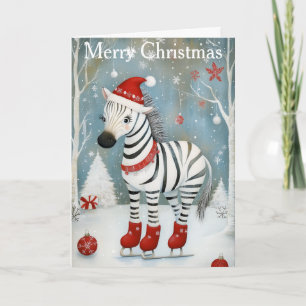 A Zebra Ice Skating Holiday Card