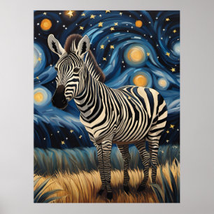 A Zebra in The Starry Night Poster