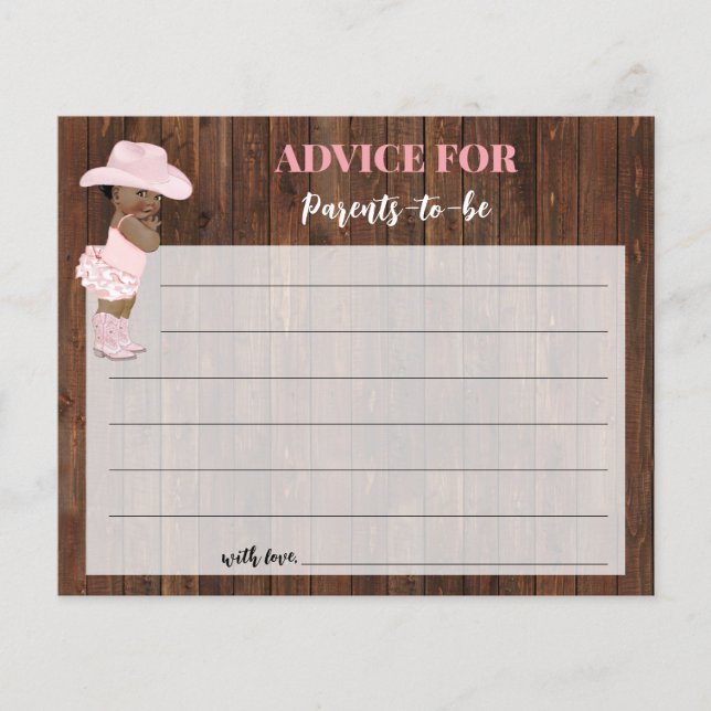 AA Cowgirl Advice for Mum & Dad Baby Shower Card (Front)