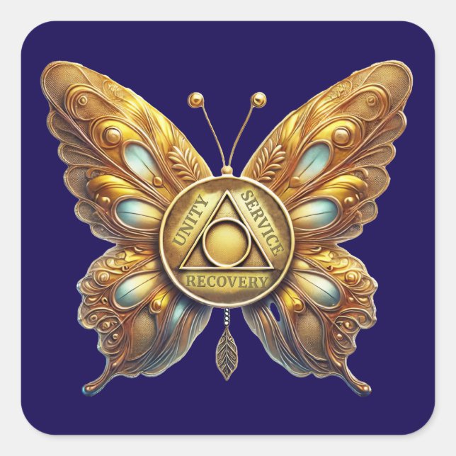 AA Symbol Coin Butterfly Square Sticker (Front)