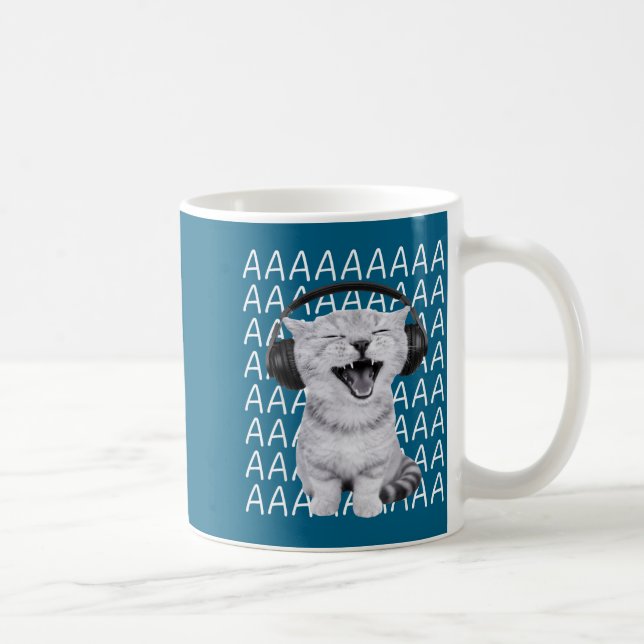 Aaaa Screaming Cat Meme Wearing Headphones Cat Int Coffee Mug (Right)