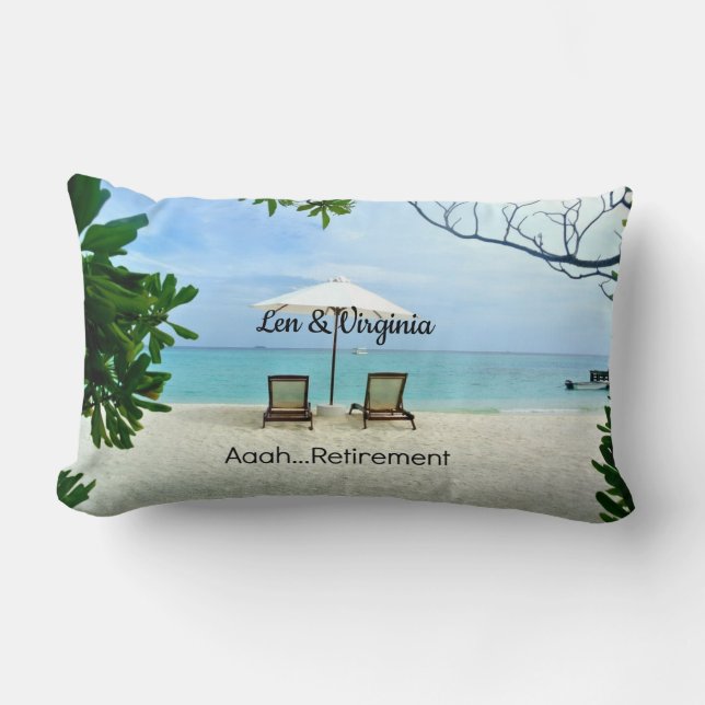 Aaah...retirement, relaxing beach scene lumbar cushion (Front)