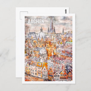Aachen Germany Famous Travel Place Watercolor Postcard