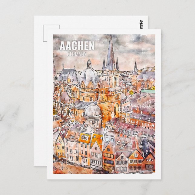 Aachen Germany Famous Travel Place Watercolor Postcard (Front/Back)