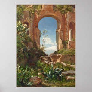 Aagaard Ruins Mount Etna Landscape Painting Poster