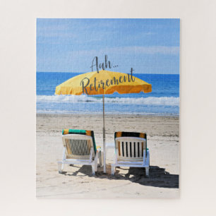 Aah retirement, deckchairs on the beach jigsaw puzzle