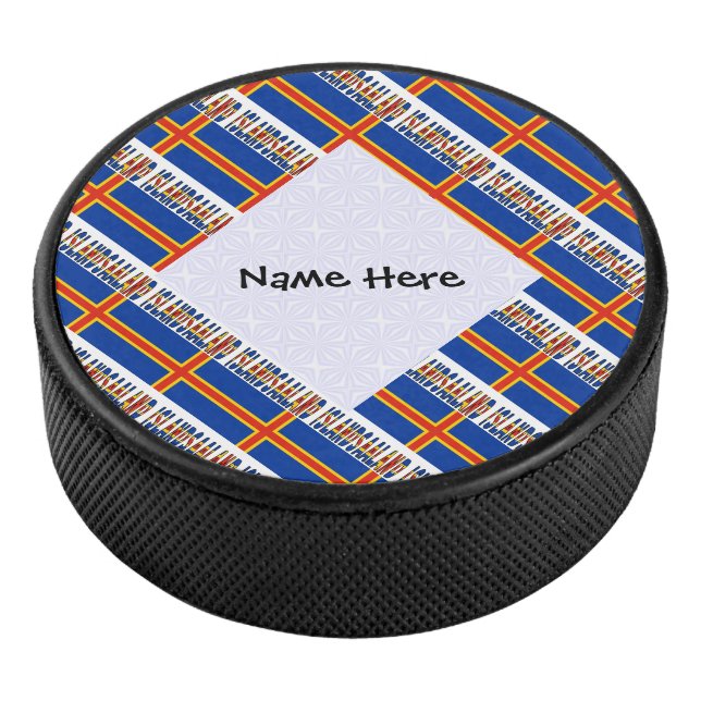 Aaland Islands Ålander Flag Tiled Personalised  Hockey Puck (3/4)