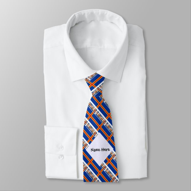 Aaland Islands Ålander Flag Tiled Personalised  Tie (Tied)