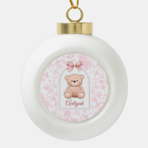 Aaliyah Custom Pink Teddy Bear Nursery Design Ceramic Ball Christmas Ornament