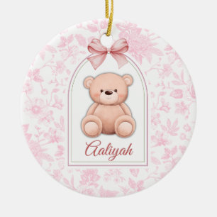 Aaliyah Custom Pink Teddy Bear Nursery Design Ceramic Ornament