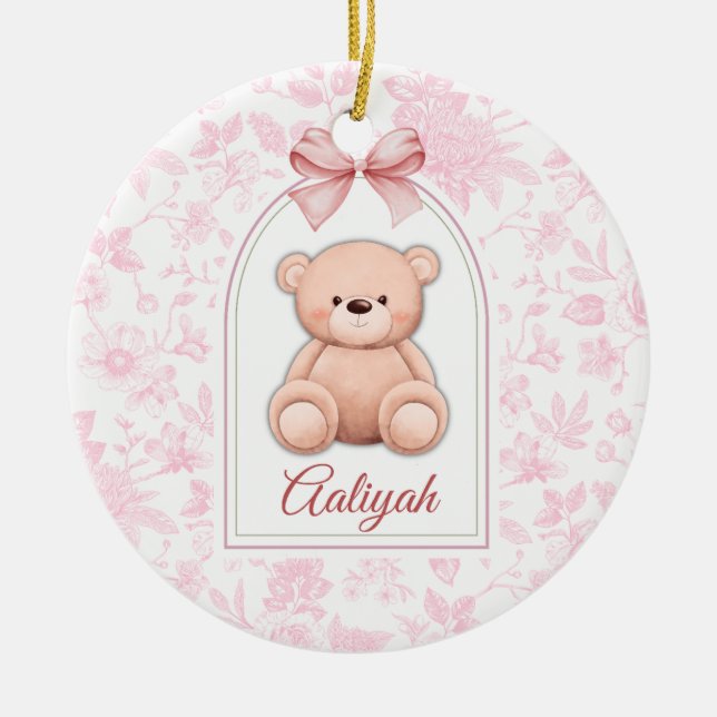 Aaliyah | Custom Pink Teddy Bear Nursery Design  Ceramic Ornament (Front)
