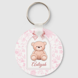 Aaliyah Custom Pink Teddy Bear Nursery Design Key Ring