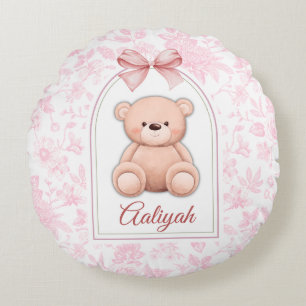 Aaliyah Custom Pink Teddy Bear Nursery Design Round Cushion
