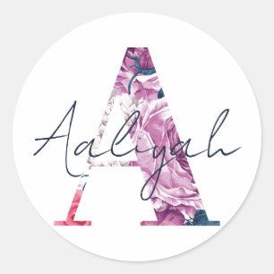 Aaliyah Name Custom Sticker Girls Label Floral A