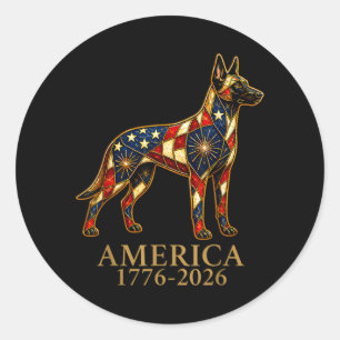 Aamerica 1776-2026 Belgian Malinois Patriotic Flag Classic Round Sticker
