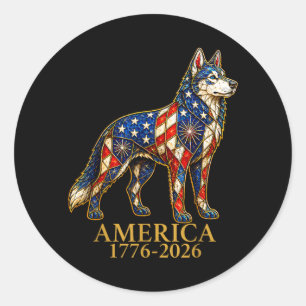 Aamerica 1776-2026 Patriotic Siberian Husky Dog Classic Round Sticker