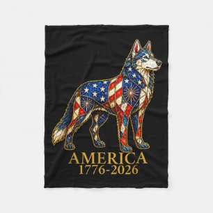 Aamerica 1776-2026 Patriotic Siberian Husky Dog Fleece Blanket