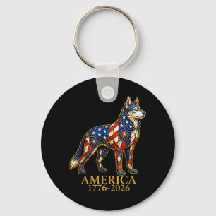 Aamerica 1776-2026 Patriotic Siberian Husky Dog Key Ring