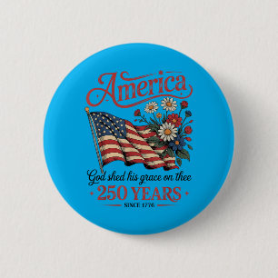 Aamerica 250th Birthday Patriotic Floral Flag 4th 6 Cm Round Badge
