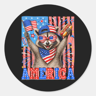 Aamerica 4th Of July Funny Racoon Hotdog Feral Classic Round Sticker