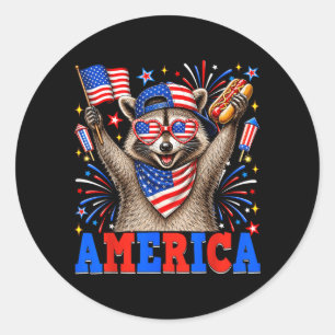 Aamerica 4th Of July Funny Racoon Hotdog Feral Classic Round Sticker