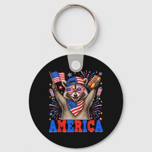 Aamerica 4th Of July Funny Racoon Hotdog Feral Key Ring