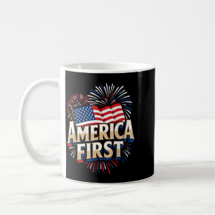 Aamerica First Usa Flag Fireworks Patriotic Coffee Mug