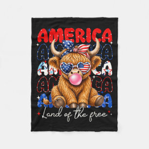 Aamerica Land Of The Highland Cow Patriotic Women Fleece Blanket