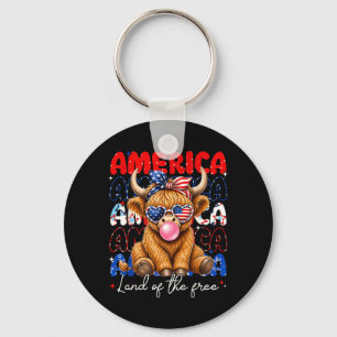 Aamerica Land Of The Highland Cow Patriotic Women Key Ring