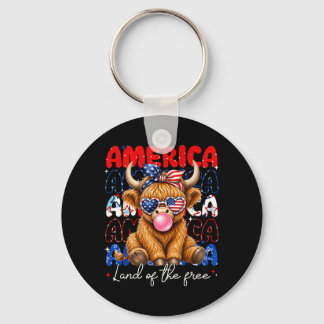 Aamerica Land Of The Highland Cow Patriotic Women Key Ring