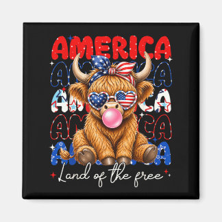 Aamerica Land Of The Highland Cow Patriotic Women Magnet