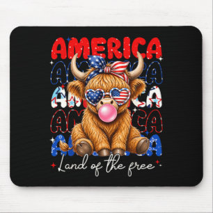 Aamerica Land Of The Highland Cow Patriotic Women Mouse Pad