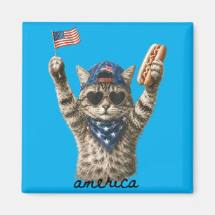 Aamerica Patriotic Cat Hot Dog Magnet
