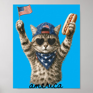 Aamerica Patriotic Cat Hot Dog Poster