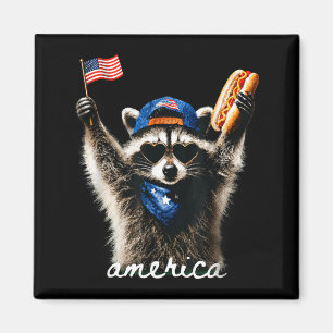 Aamerica Racoon 4th Of July Feral Racoon Hotdog Magnet