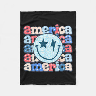 Aamerica Smile Face Groovy Patriotic 4th Of July Fleece Blanket