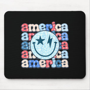 Aamerica Smile Face Groovy Patriotic 4th Of July Mouse Pad