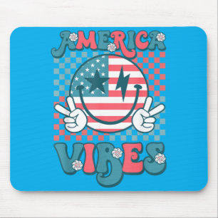 Aamerica Vibes Smile Face Groovy Patriotic 4th Of Mouse Pad