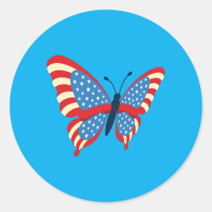 Aamerican Flag Butterfly Usa Patriotic July 4th Classic Round Sticker