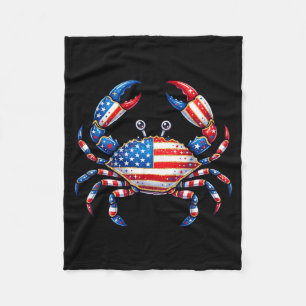 Aamerican Flag Crab Patriotic 4th Of July Seafood Fleece Blanket