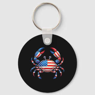Aamerican Flag Crab Patriotic 4th Of July Seafood Key Ring