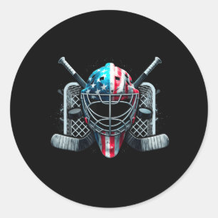 Aamerican Flag Goalie Helmet Ice Hockey 4th July Classic Round Sticker
