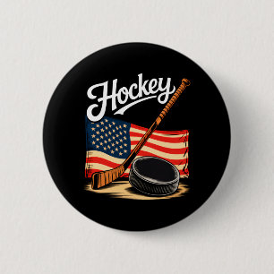 Aamerican Flag Hockey 4th Of July Hockey Lover Men 6 Cm Round Badge