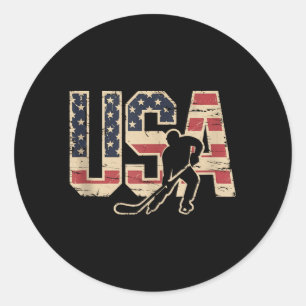 Aamerican Flag Hockey Classic Round Sticker