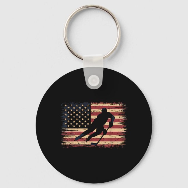 Aamerican Flag Hockey Key Ring (Front)