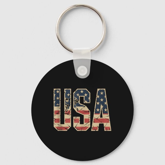 Aamerican Flag Hockey Key Ring (Front)