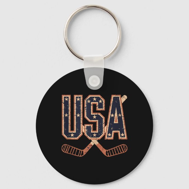 Aamerican Flag Hockey Key Ring (Front)