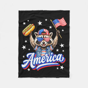 Aamerican Flag Hot Dog Racoon Aamerica Funny 4th Fleece Blanket