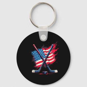 Aamerican Flag Ice Hockey 2 Key Ring