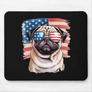 Aamerican Flag Pug Usa 4th Of July Patriotic Men Mouse Pad